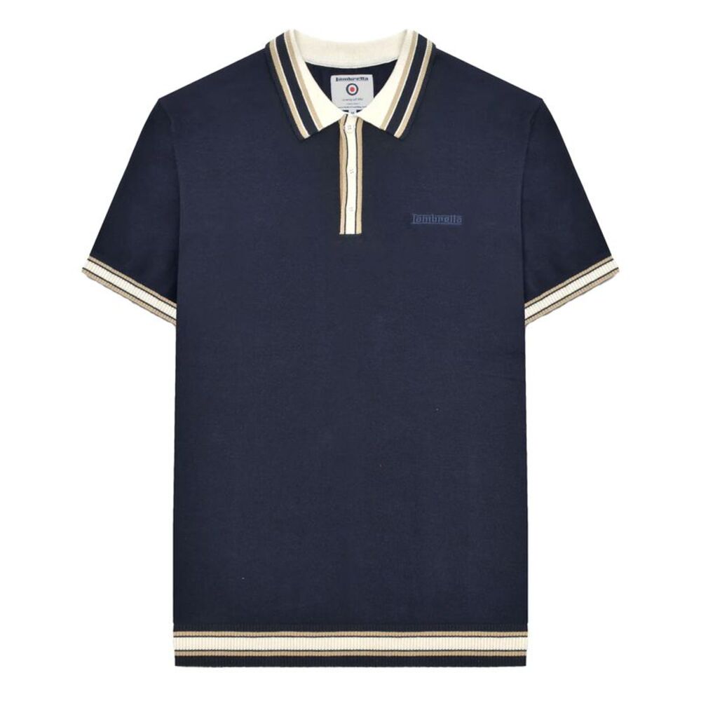 Lambretta Mens SS25 Tipped Knitted Polo Shirt / Navy